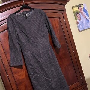 Carolina Herrera Charcoal Pinstripe Long Sleeve Dress